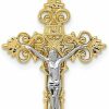 Best Auriga Fine Jewelry Auriga Fine Jewelry 14K Two-Tone Gold Medium Lacey-Edged Inri Crucifix Cross Pendant For Women (L- 1.38 Inch, W- 0.71 Inch)