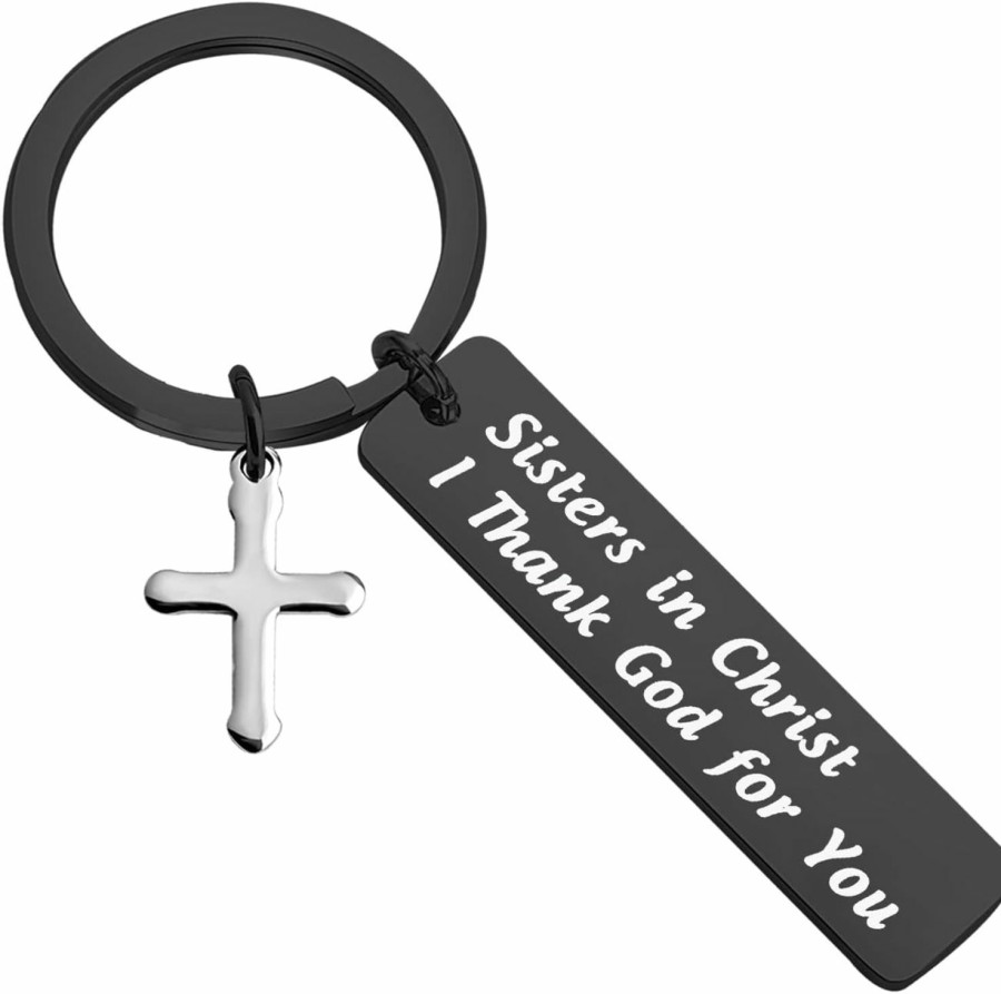 Wholesale FEELMEM Feelmem Christian Sister Gift Sisters In Christ I Thank God For You Keychain Religious Sister Jewelry Baptized In Christ Gift