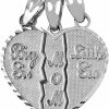 Online Mother's Jewelry .925 Sterling Silver Textured Mother And Daughters Breakable Heart Pendant Charm - Choose 1 Or 3 Pieces