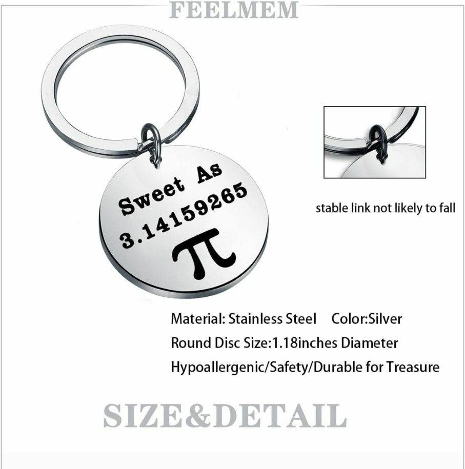 Hot FEELMEM Feelmem Mathematical Pi Symbol Jewelry Sweet As 3.1415 Keychain Pi Day Math Lover Gift Back To School Gift Math Teacher Gift