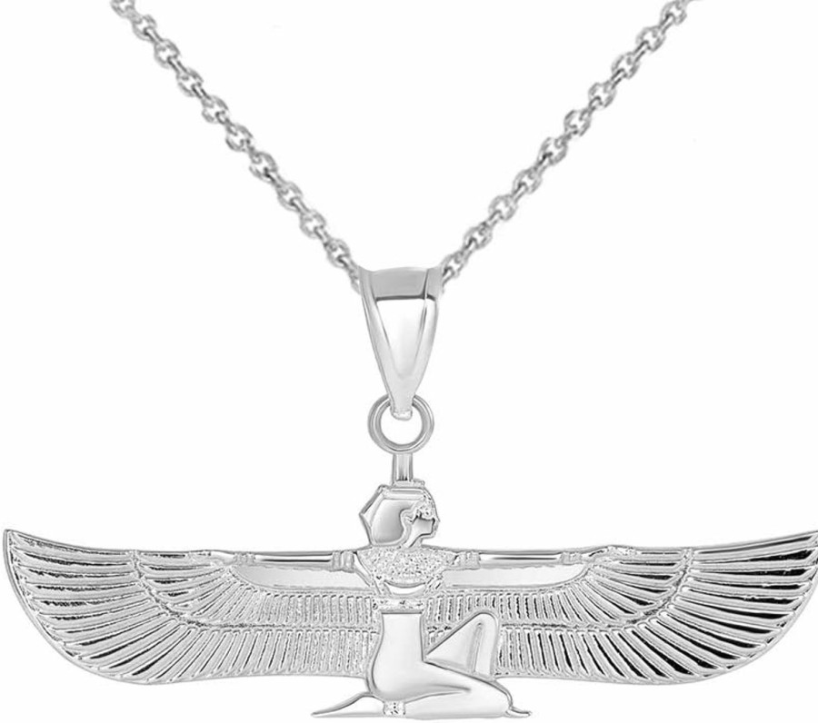 Wholesale Claddagh Gold Claddagh Gold Solid .925 Sterling Silver Winged Egyptian Goddess Isis Pendant Necklace - Choice Of Pendant Only Or Chain Length