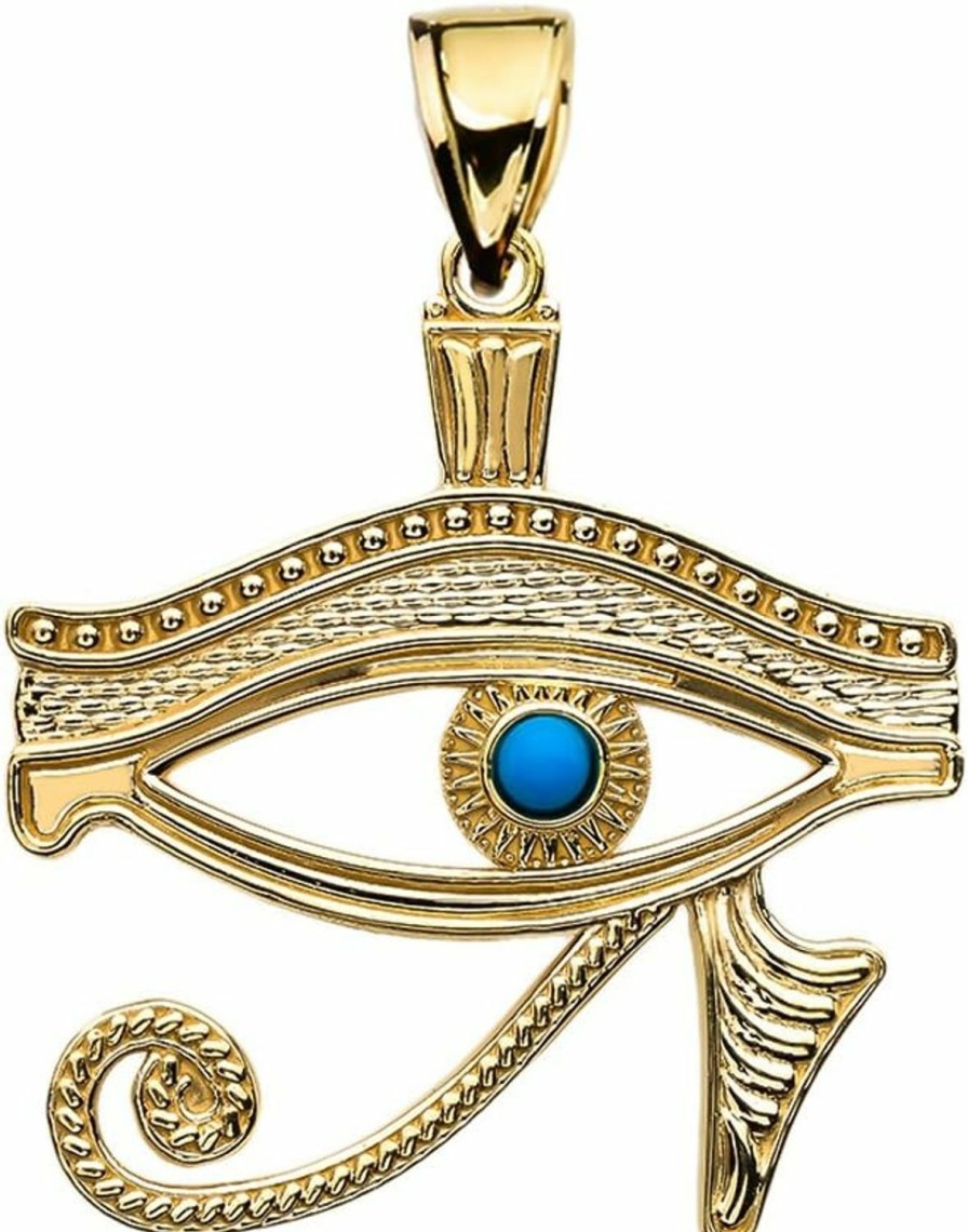 Wholesale Claddagh Gold 10K Yellow Gold Egyptian Blue Eye Of Horus Pendant