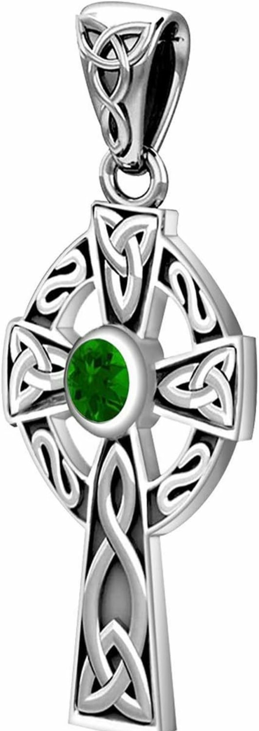 Hot US Jewels Us Jewels Small 925 Sterling Silver Simulated Emerald May Birthstone Celtic Knot Cross Pendant, 23Mm