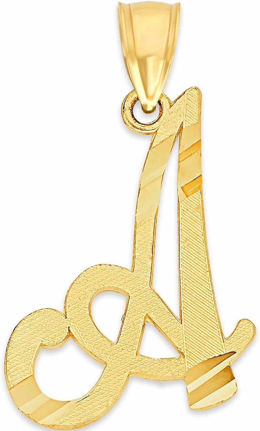 Clearance Ice on Fire Jewelry Ice On Fire Jewelry 10K Solid Real Gold Cursive Initial Pendant, English Alphabet A-Z Letter Charm With Diamond Cut (A)