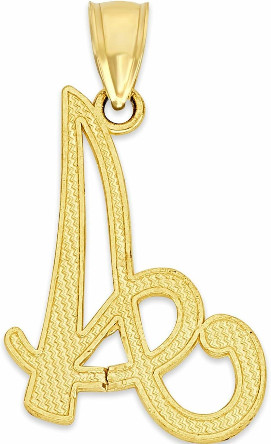 Clearance Ice on Fire Jewelry Ice On Fire Jewelry 10K Solid Real Gold Cursive Initial Pendant, English Alphabet A-Z Letter Charm With Diamond Cut (A)