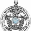 Clearance Dryad Design Dryad Design Sterling Silver Cut Out Moon Pentacle Pendant With Natural Rainbow Moonstone; 1 Inch Diameter