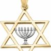 New Claddagh Gold 10K Yellow Gold Star Of David With Menorah Pendant