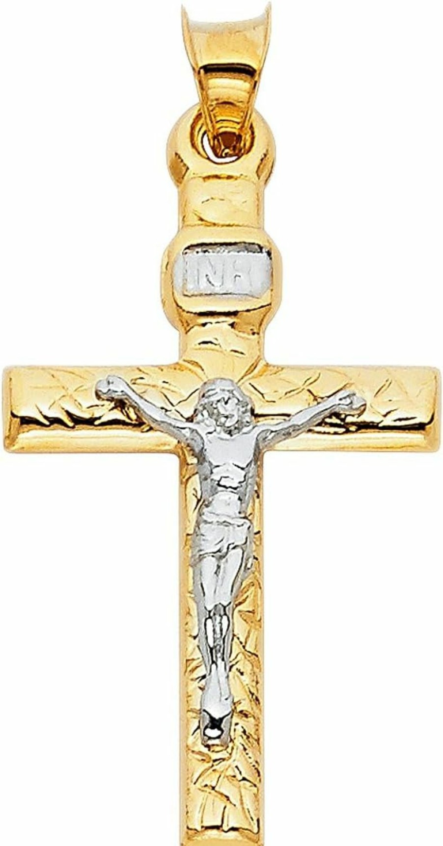 Wholesale Top Gold & Diamond Jewelry 14K Two Tone Gold Crucifix Cross Religious Charm Pendant - 31X20 Mm Real Gold Crucifix Charm Necklace Pendant - Great Gift For Men And Women