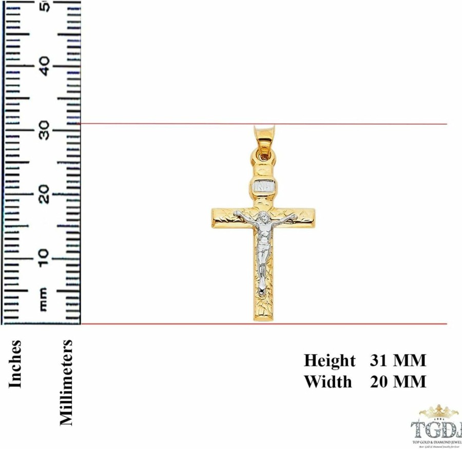 Wholesale Top Gold & Diamond Jewelry 14K Two Tone Gold Crucifix Cross Religious Charm Pendant - 31X20 Mm Real Gold Crucifix Charm Necklace Pendant - Great Gift For Men And Women