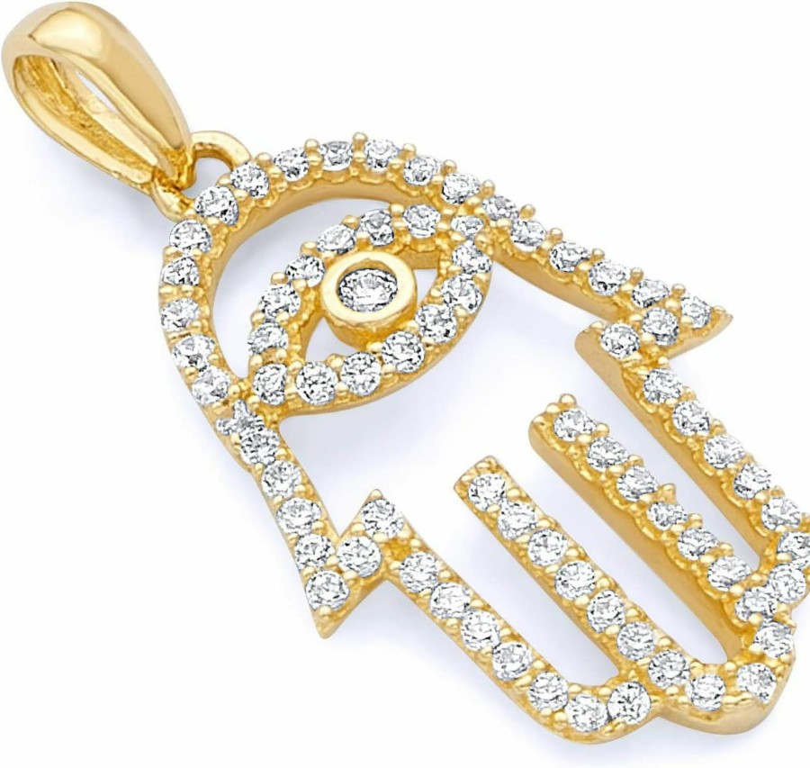 Clearance The World Jewelry Center 14K Real Yellow Gold Hamsa Hand Cz Charm Pendant