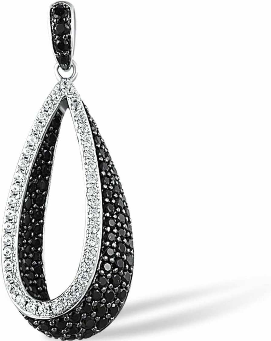 Wholesale Santuzza Santuzza 925 Sterling Silver Teardrop Pendant Black Spinel Cubic Zirconia Black & White Pendants For Women