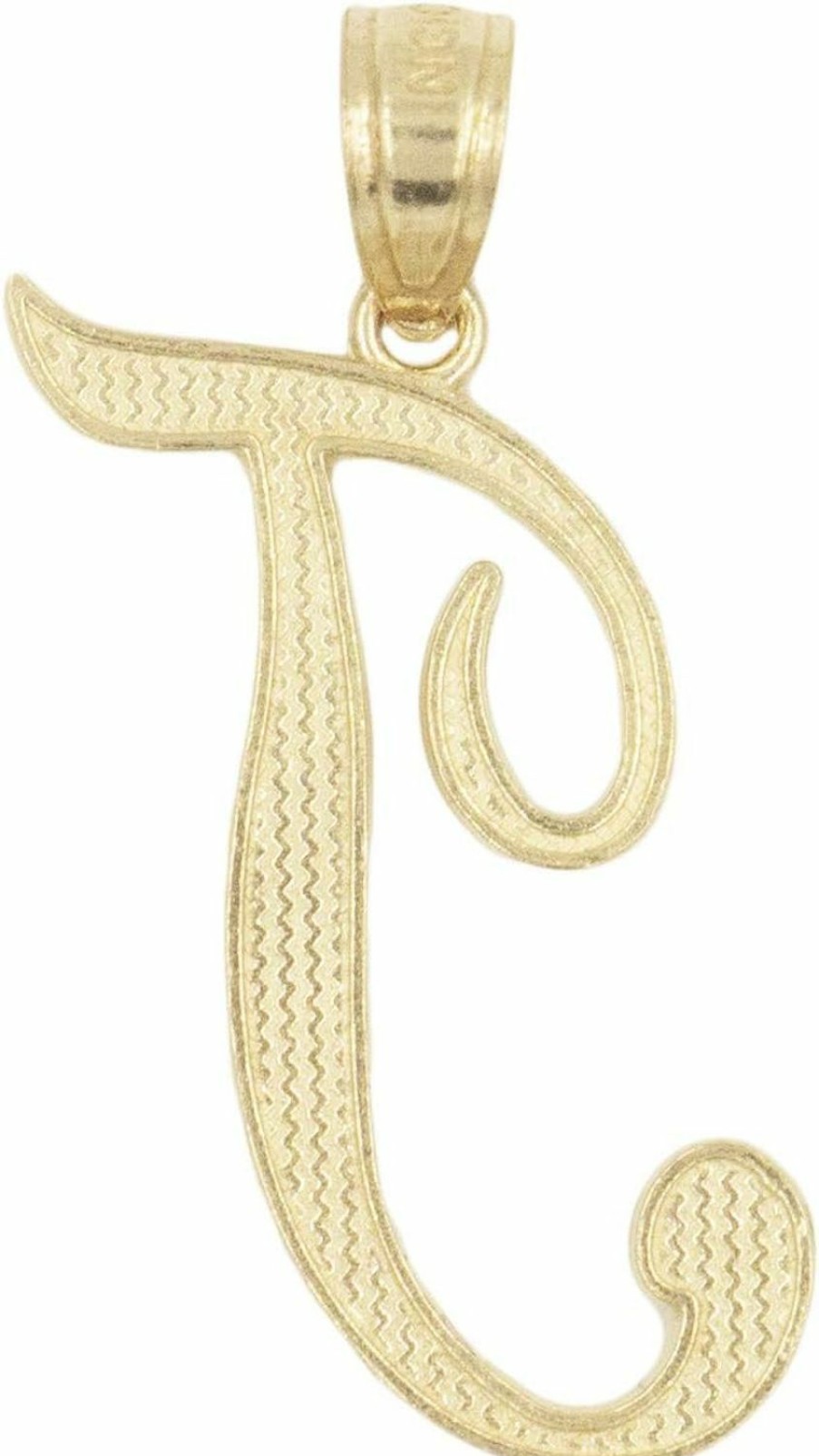 Hot Ice on Fire Jewelry Ice On Fire Jewelry 14K Solid Real Gold Cursive Initial Pendant, English Alpahbet A-Z Letter Charm With Diamond Cut (T)