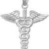 Clearance Claddagh Gold American Heroes 925 Sterling Silver Caduceus Charm Pendant