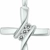 Clearance SZUL Ags Certified Three Stone Diamond Cross Pendant Available In 10K White And Yellow Gold