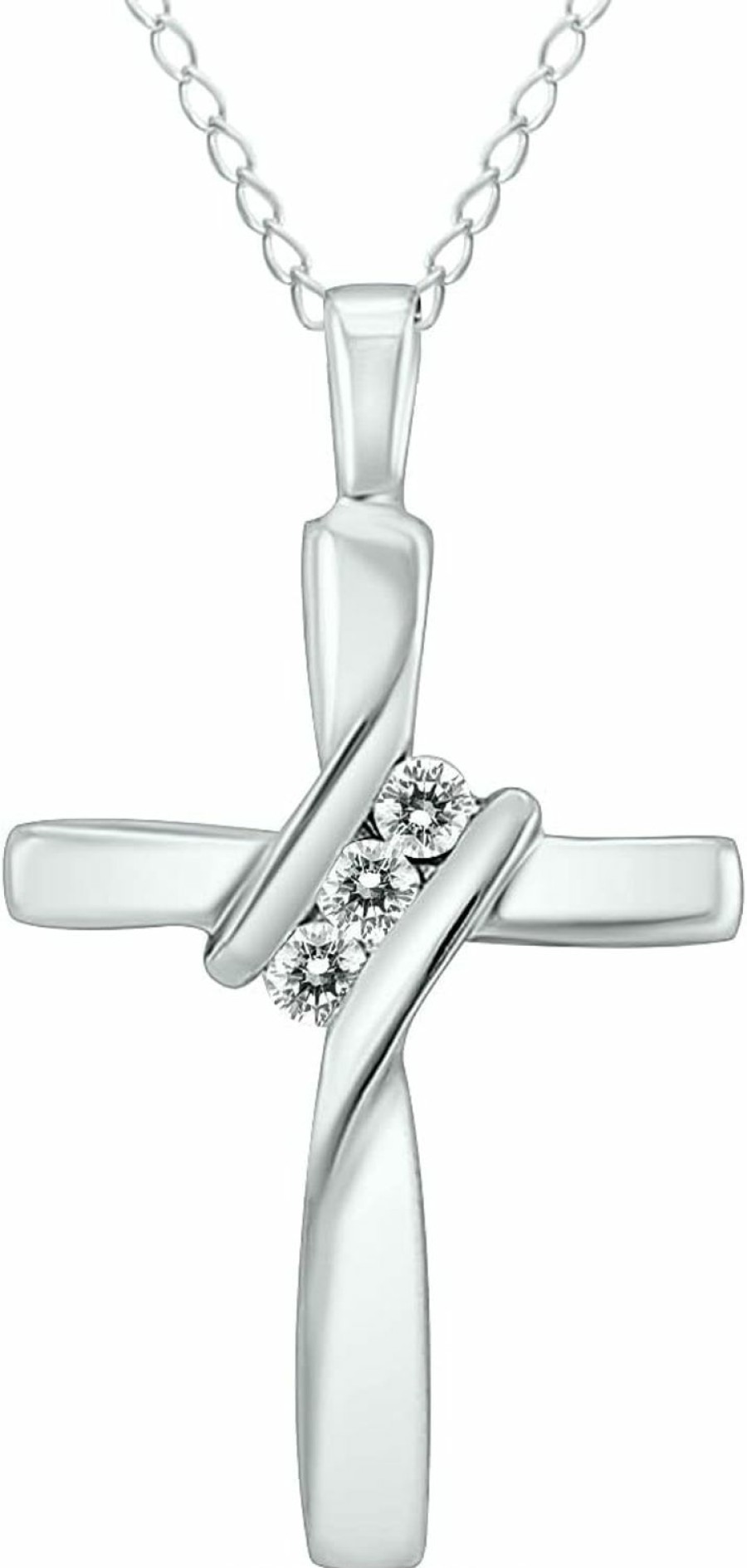 Clearance SZUL Ags Certified Three Stone Diamond Cross Pendant Available In 10K White And Yellow Gold