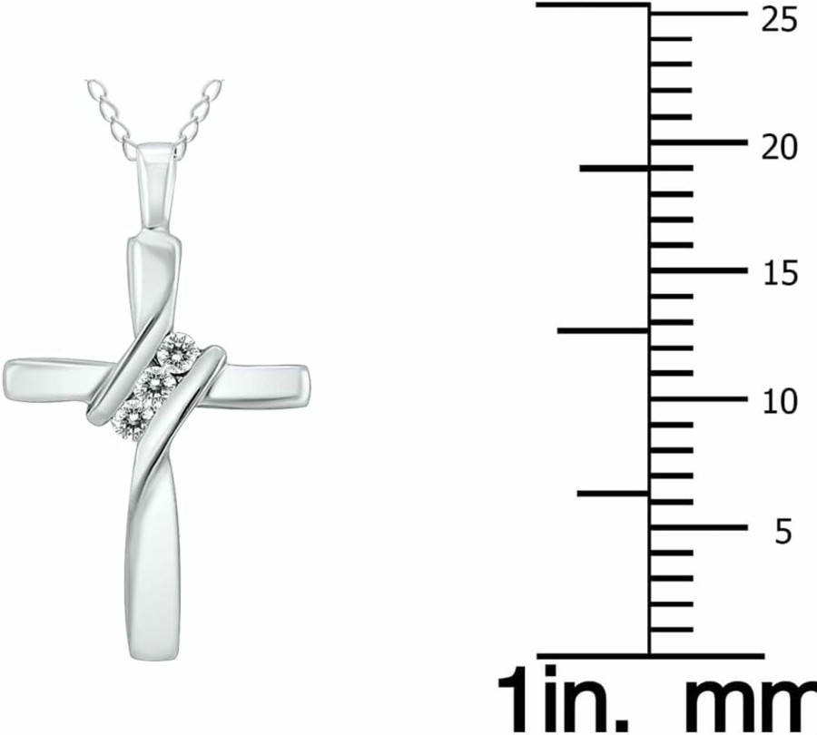 Clearance SZUL Ags Certified Three Stone Diamond Cross Pendant Available In 10K White And Yellow Gold