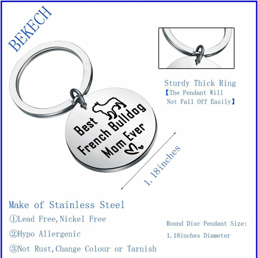 Clearance BEKECH Bekech French Bulldog Gifts Best French Bulldog Mom Ever Keychain Frenchie For Dog Lovers