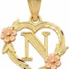 Online CaliRoseJewelry 14K Beautiful Two-Tone Initial Heart Pendant For Women In Yellow And Rose Gold - Letter N