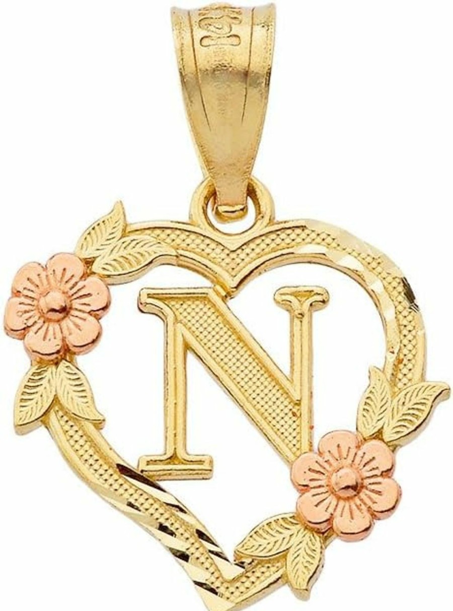 Online CaliRoseJewelry 14K Beautiful Two-Tone Initial Heart Pendant For Women In Yellow And Rose Gold - Letter N