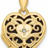 Clearance Diamond2Deal Diamond2Deal 14K Yellow Gold 15Mm Polished Filigree Diamond Accent Heart Locket Pendant