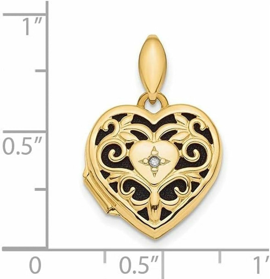 Clearance Diamond2Deal Diamond2Deal 14K Yellow Gold 15Mm Polished Filigree Diamond Accent Heart Locket Pendant