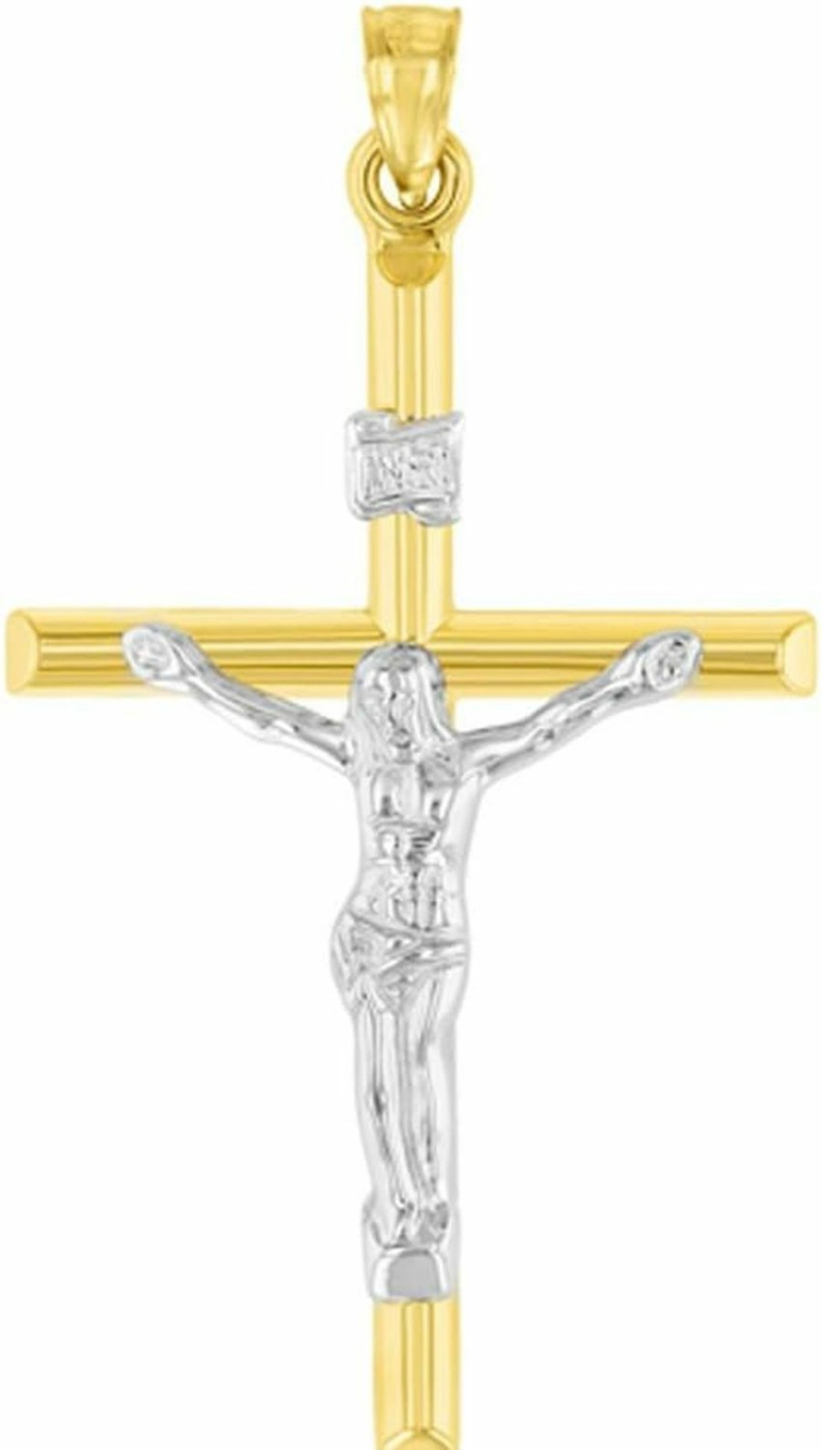 Hot Jewelry America Jewelry America 14K Yellow Gold Two-Tone Inri Crucifix Tubular Simple Cross Pendant