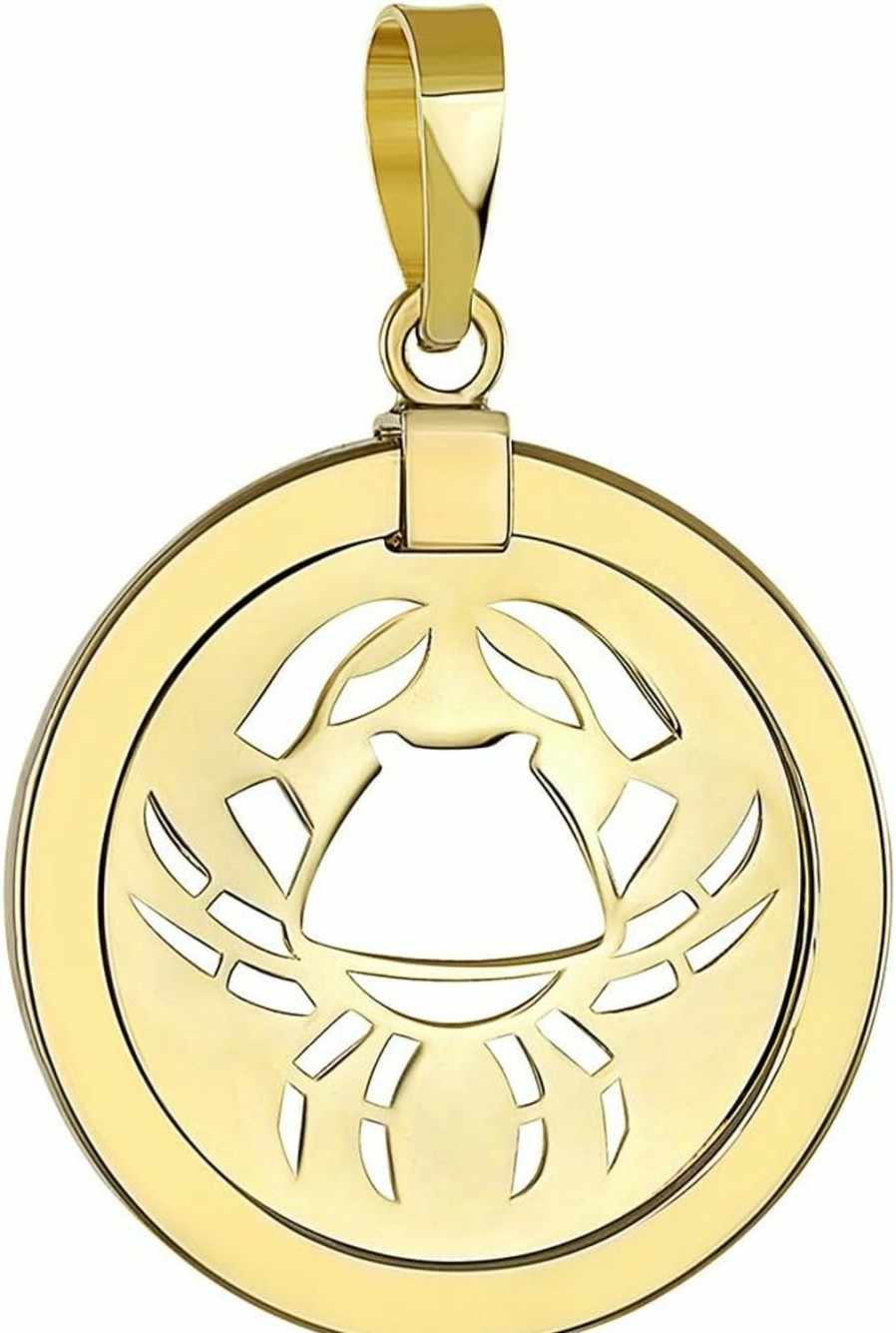 Best Jewelry America Jewelry America 14K Yellow Gold Reversible Round Cancer Crab Zodiac Sign Pendant