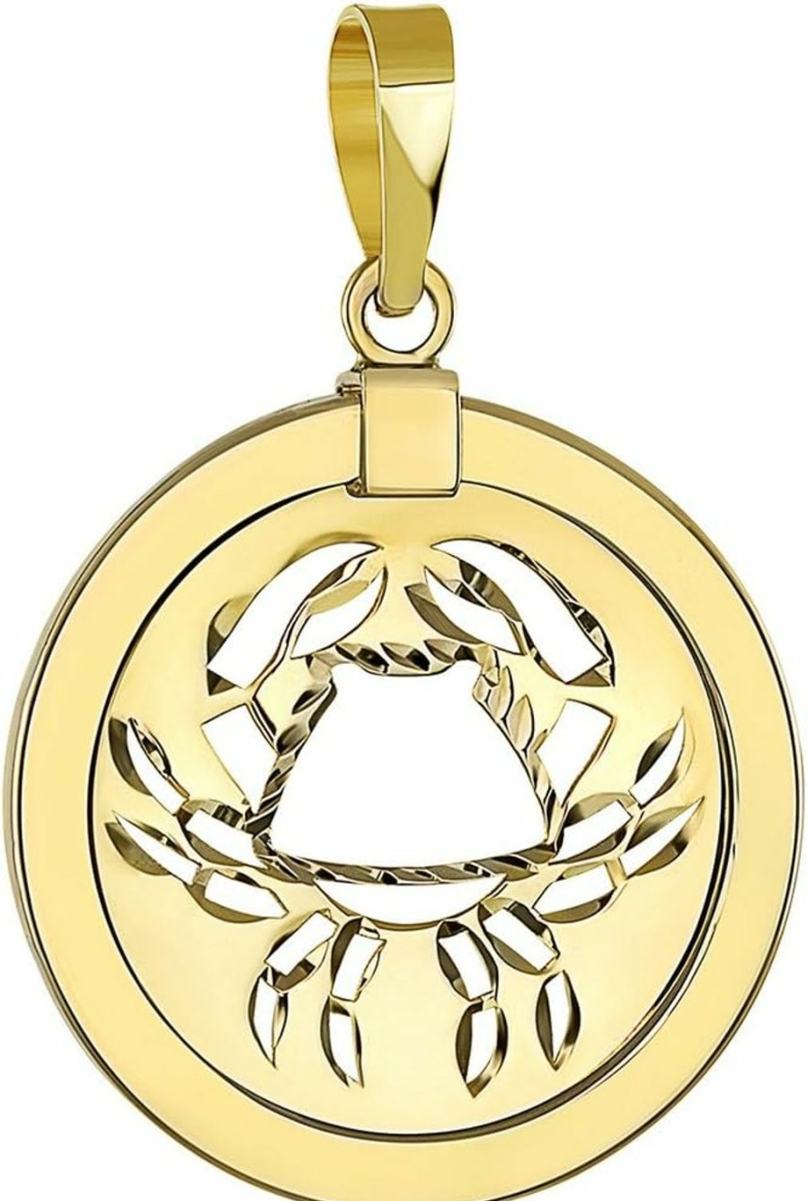 Best Jewelry America Jewelry America 14K Yellow Gold Reversible Round Cancer Crab Zodiac Sign Pendant