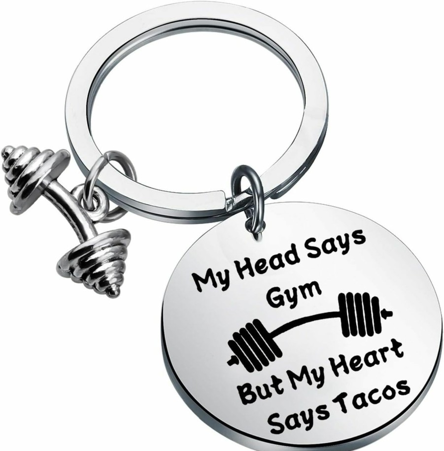 Hot BEKECH Bekech Fitness Gym Keychain My Head Says Gym But My Heart Says Tacos Fitness Jewelry