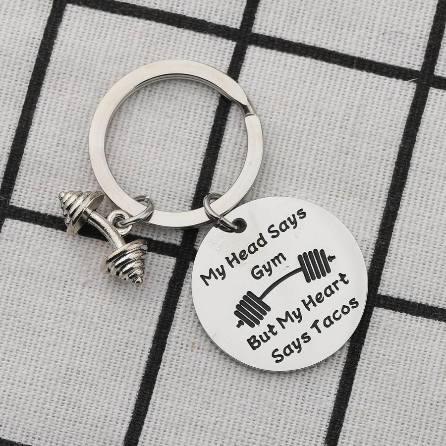 Hot BEKECH Bekech Fitness Gym Keychain My Head Says Gym But My Heart Says Tacos Fitness Jewelry