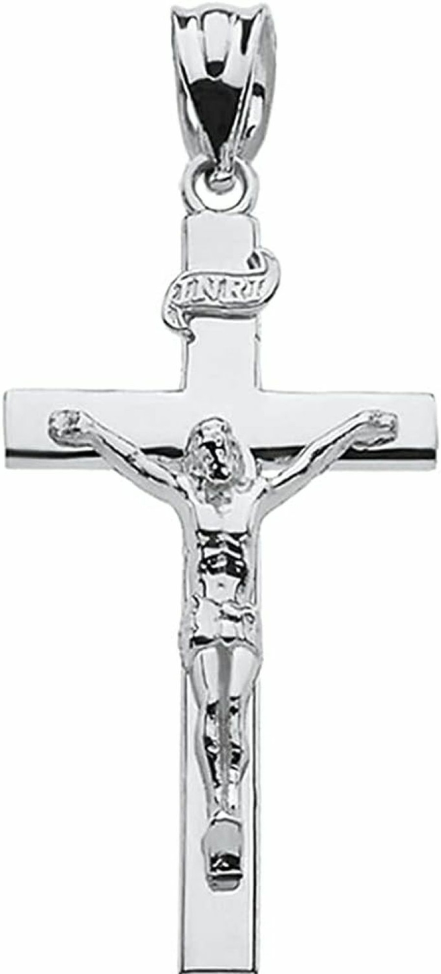 New Claddagh Gold 10K White Gold Catholic Linear Cross Inri Crucifix Pendant Charm - Choice Of Size