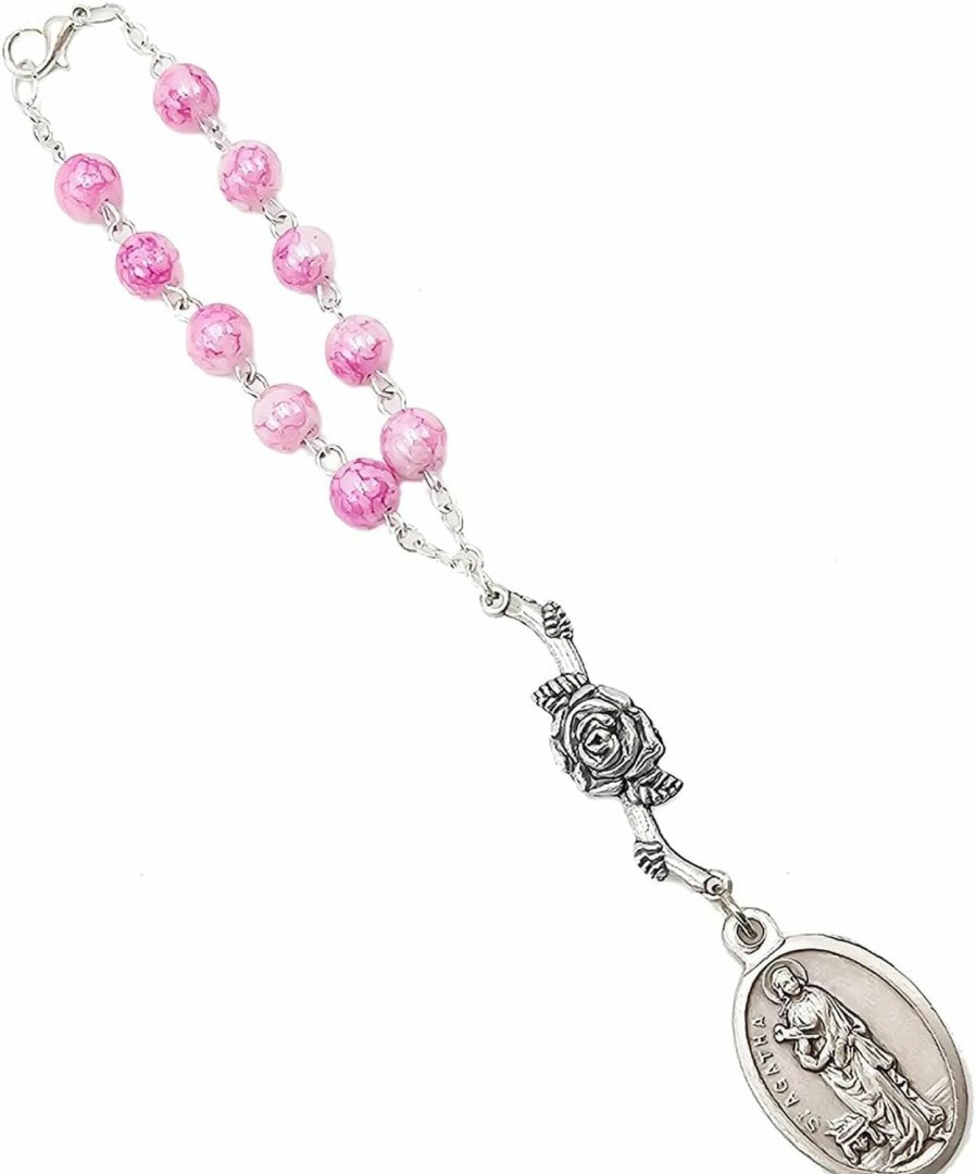 Online Rosemarie's Religious Gifts Rosemarie'S Religious Gifts Uplifting Blessings One Decade Pink Saint Rosary And Pray Card, St Agatha Breast Cancer