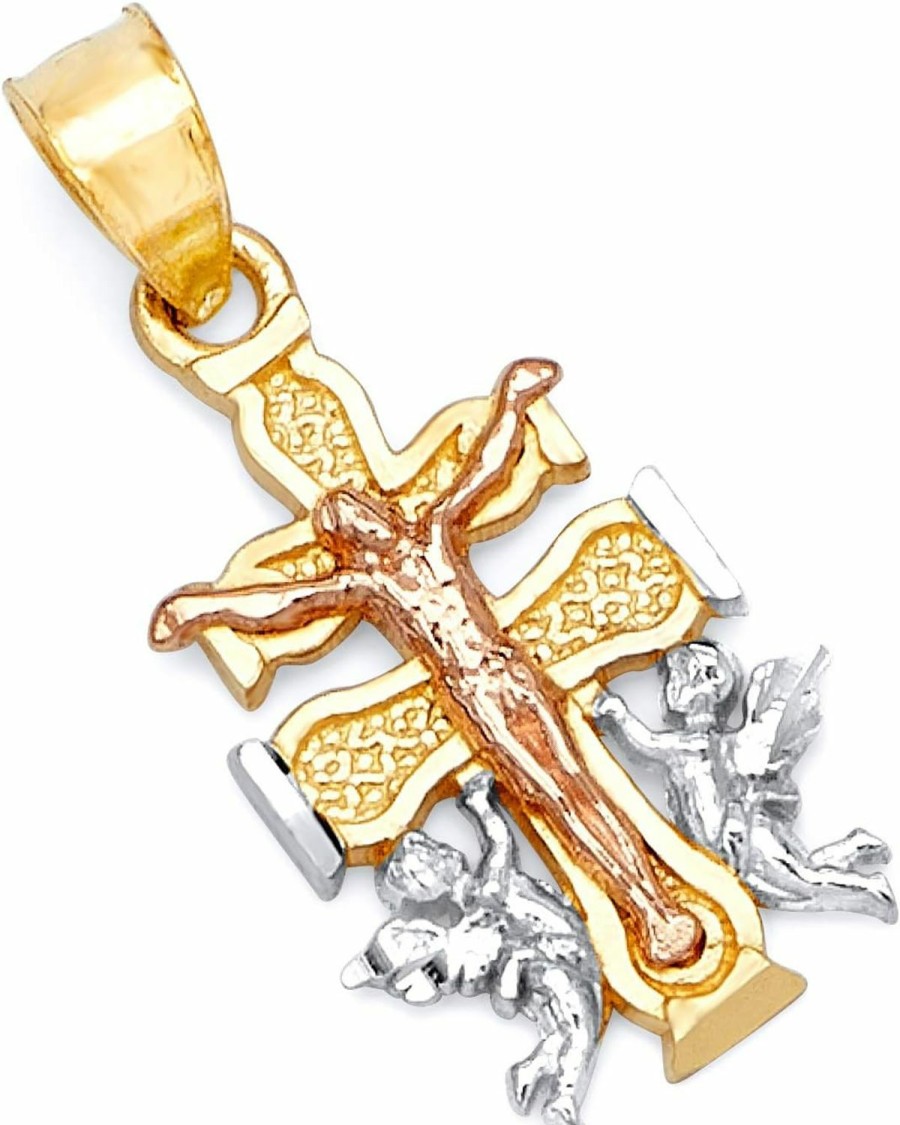 Hot The World Jewelry Center 14K Real Tri Color Gold Religious Cross Of Caravaca Charm Pendant