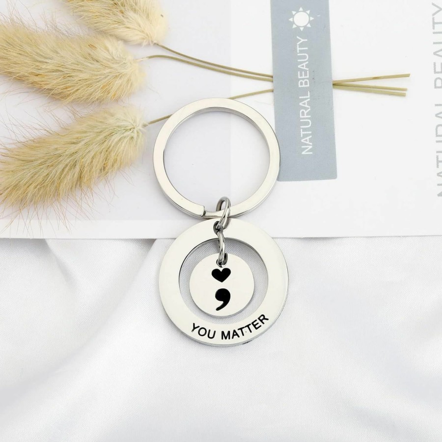 Clearance OKEYCH Okeych Mental Health Awareness Gift You Matter Keychain Semicolon Quote Jewelry Depression Gift