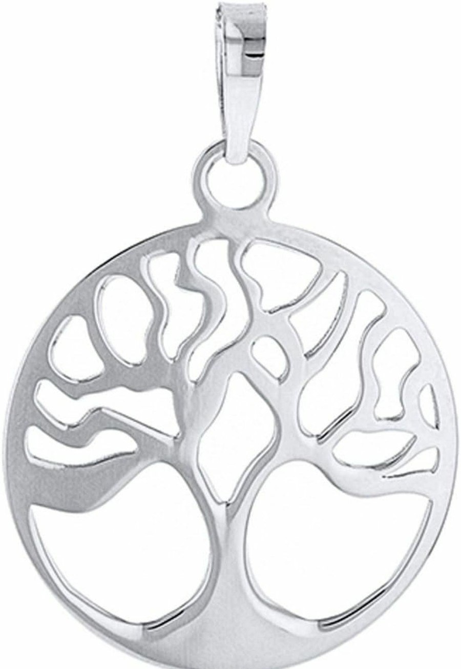 Hot Jewelry America Solid 14K White Gold Simple Round Tree Of Life Charm Pendant