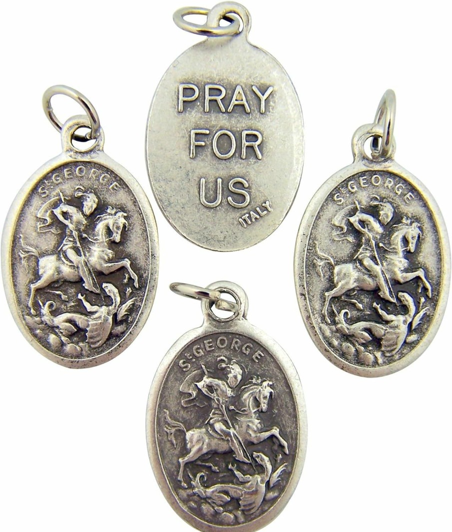 Hot Religious Gifts Religious Silver Toned Saint George Pendant, Lot Of 4