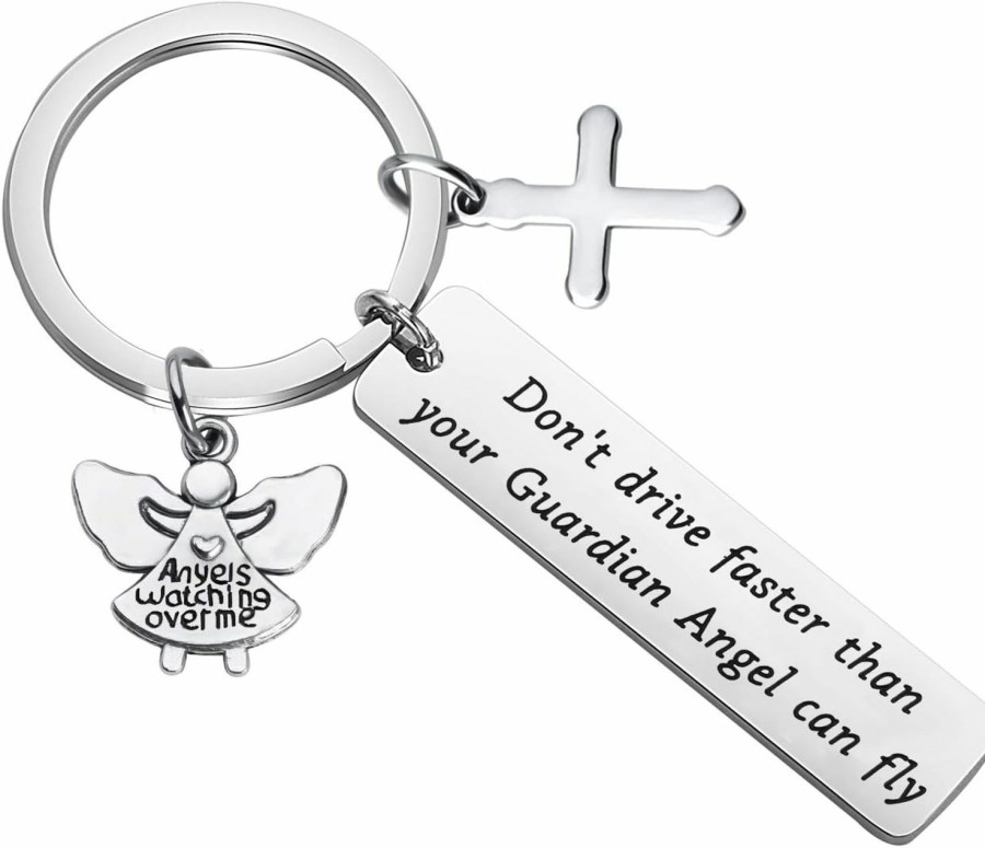 Hot MYOSPARK Myospark Don'T Drive Faster Than Your Guardian Angel Can Fly Keychain Drive Safe Sweet 16 Jewelry Gift For New Driver