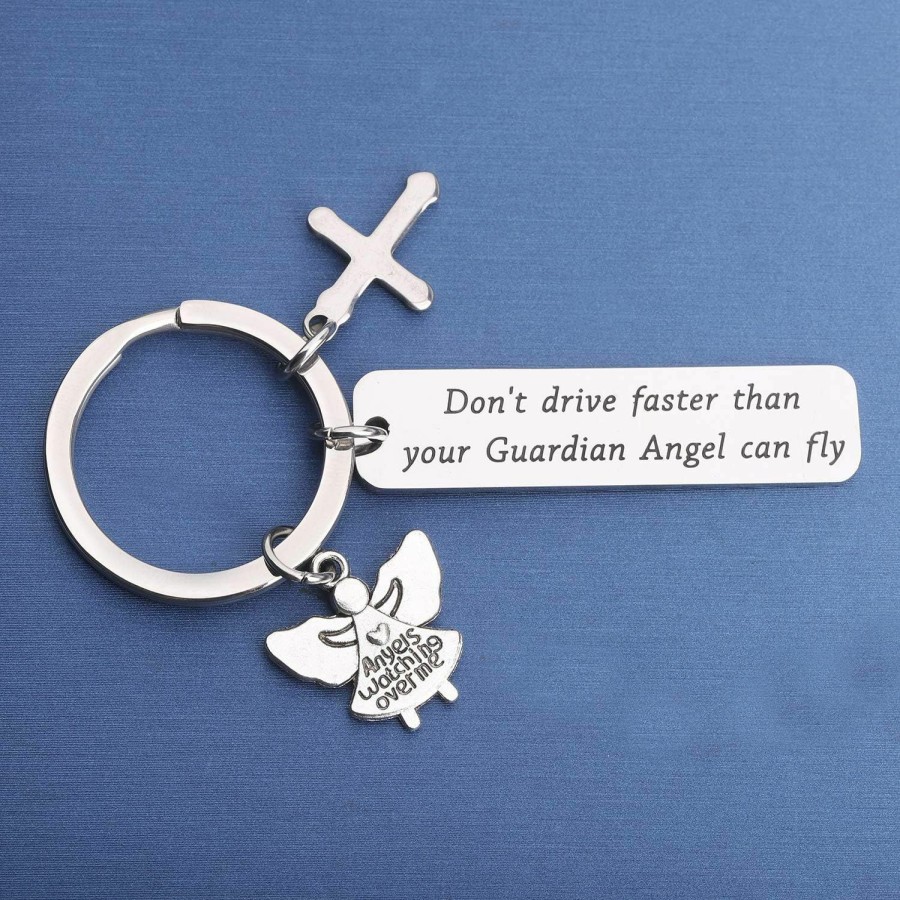 Hot MYOSPARK Myospark Don'T Drive Faster Than Your Guardian Angel Can Fly Keychain Drive Safe Sweet 16 Jewelry Gift For New Driver