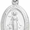 Clearance Golden Fire Solid 14K White Gold Miraculous Medal Pendant - Religious Jewelry Gifts