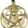 Hot Dryad Design Sterling Silver 14K Gold Plated Cut Out Moon Pentacle Pentagram Pendant