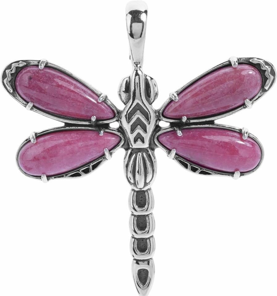 Clearance American West Jewelry American West Sterling Silver Pink Rhodonite Gemstone Dragonfly Pendant Enhancer