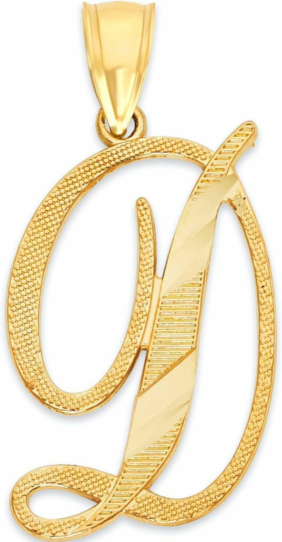 Online Ice on Fire Jewelry Solid 10K Gold Letter D Pendant - Script Style Initial Diamond-Cut Initial Charm Personalized Jewelry