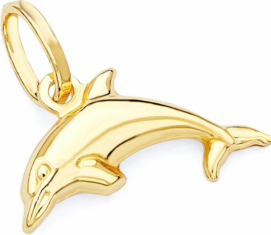 Online The World Jewelry Center 14K Real Yellow Gold Dolphin Charm Pendant