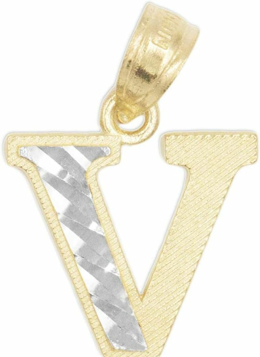 Online Ice on Fire Jewelry 10K Real Solid Gold Two Tone Initial Pendant With Diamond Cut Finish, Available In Different Letters Personalized Letter Jewelry Gifts For Her (V)