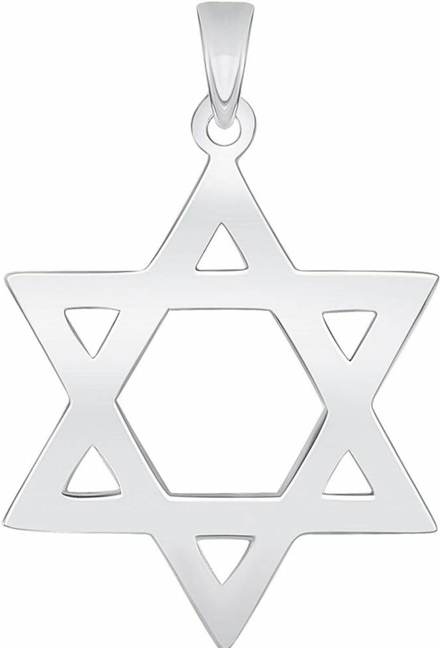 New Jewelry America Jewelry America Solid 14K White Gold 0.9Mm Thick Star Of David Pendant (28.5 X 20Mm)