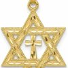 New Diamond2Deal Diamond2Deal 14K Yellow Gold Star Of David Cross Pendant For Women (L- 26 Mm W- 16 Mm)