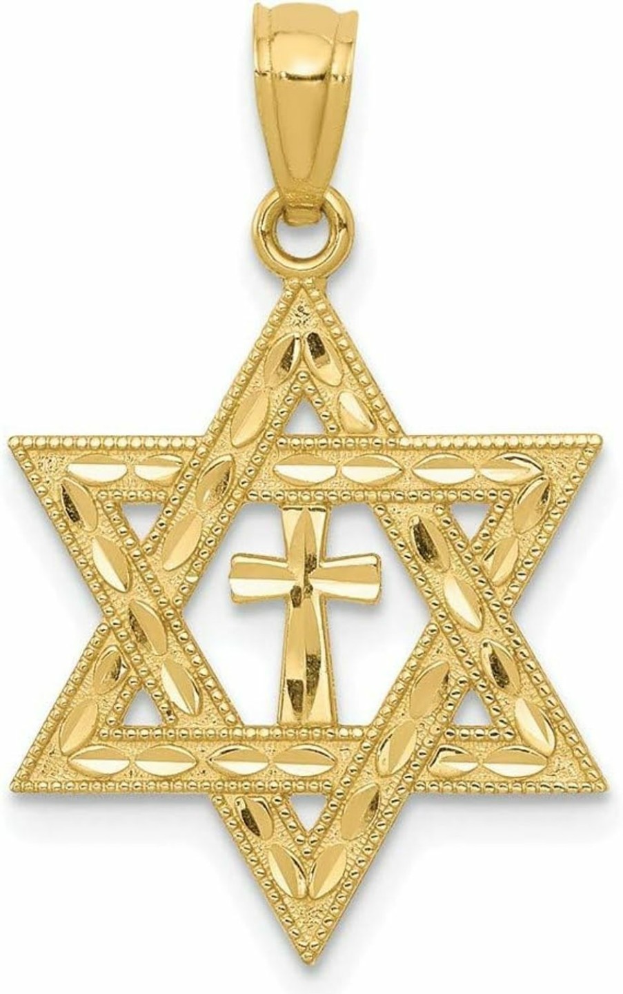 New Diamond2Deal Diamond2Deal 14K Yellow Gold Star Of David Cross Pendant For Women (L- 26 Mm W- 16 Mm)