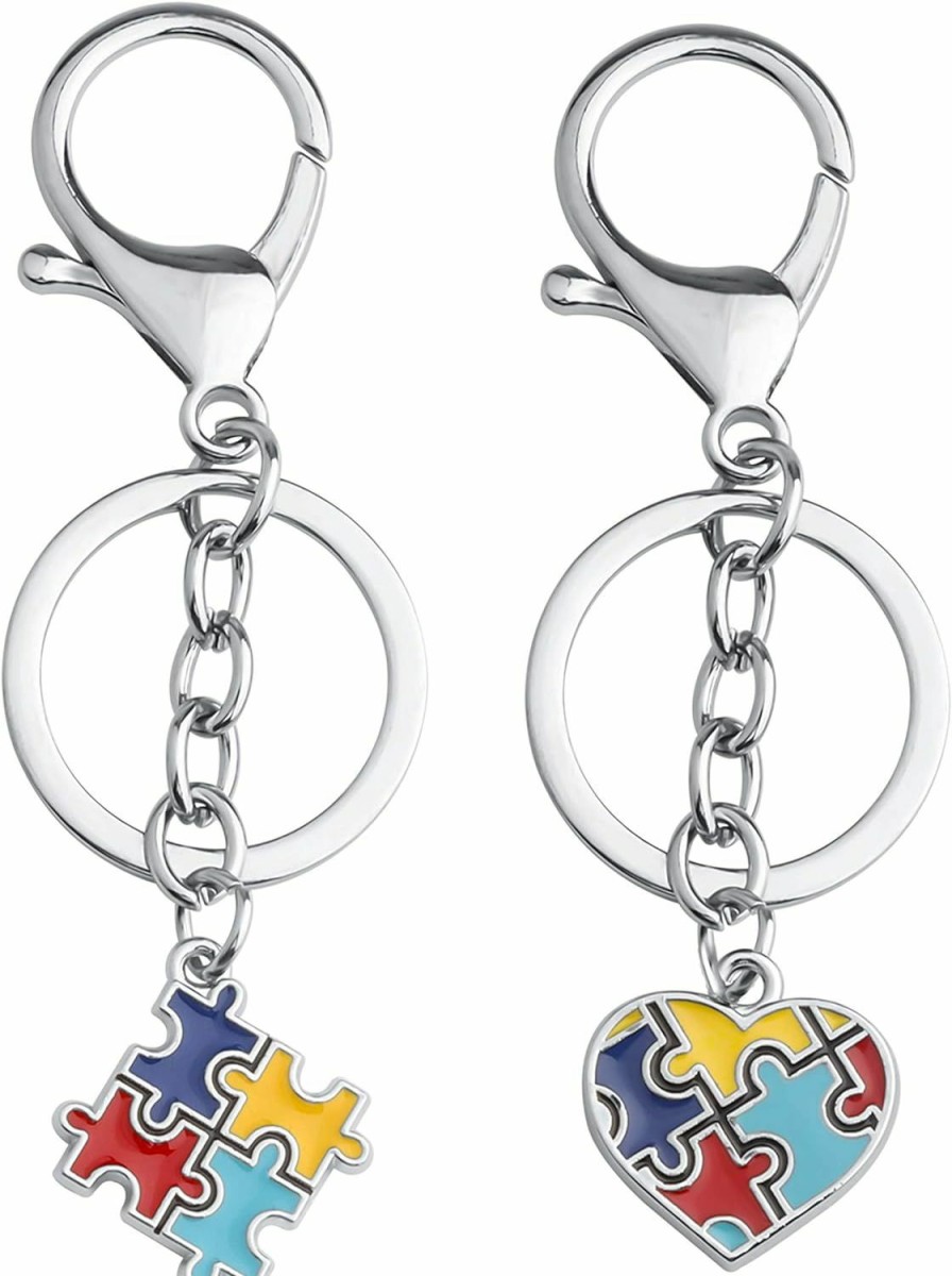 Hot FUSTMW Fustmw Autism Awareness Keychain Gifts For Autistic Colorful Puzzle Piece Key Ring Set Of 2 (Autism Awareness Keychain Set)