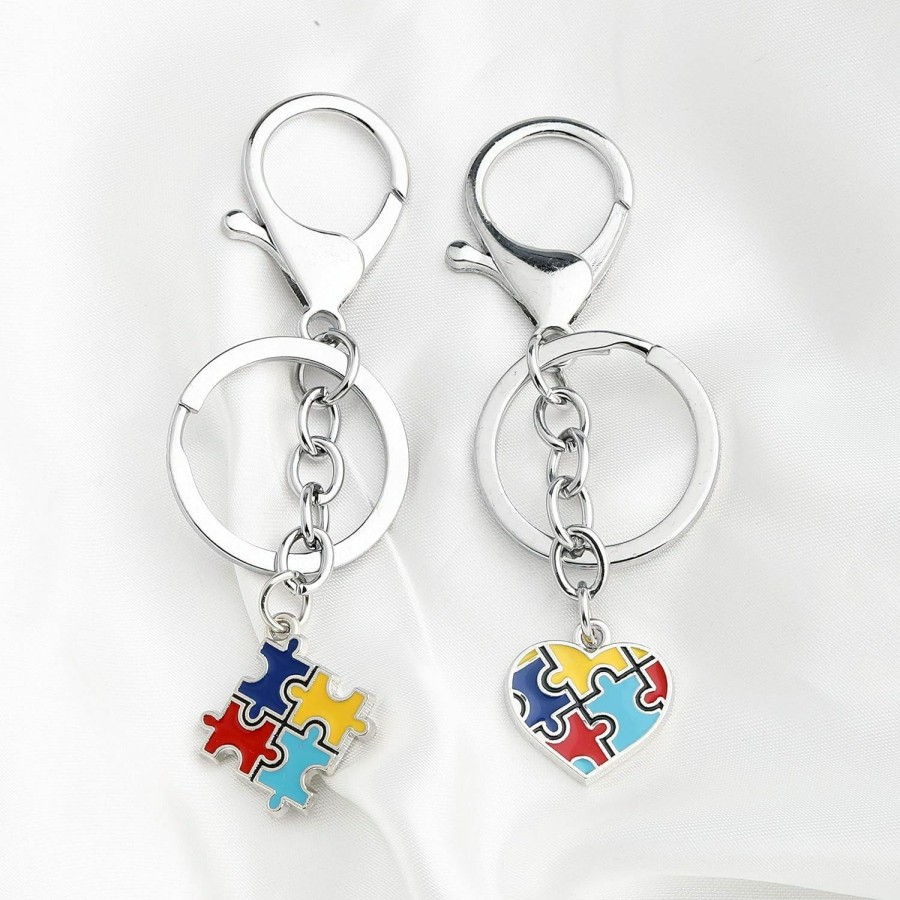 Hot FUSTMW Fustmw Autism Awareness Keychain Gifts For Autistic Colorful Puzzle Piece Key Ring Set Of 2 (Autism Awareness Keychain Set)