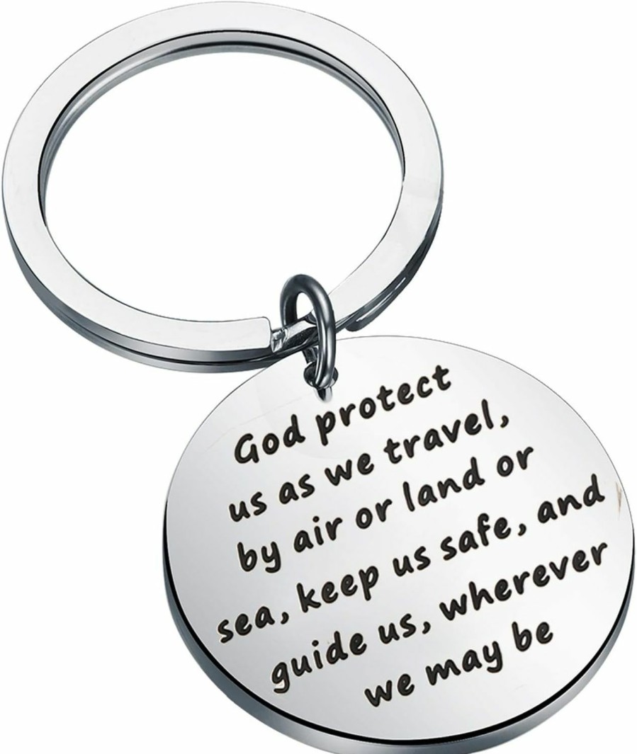 Best BEKECH Bekech Traveler'S Prayer Travel Protection Key Ring Travel Gifts God Protect Us As We Travel Safe Travels Keychain